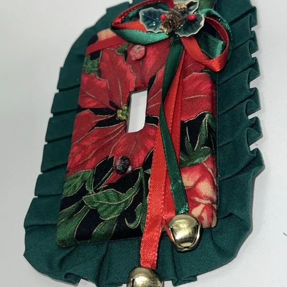 2 Vtg Handmade Christmas Poinsettias Light Switch Covers Single & Double Set NEW - Picture 7 of 7